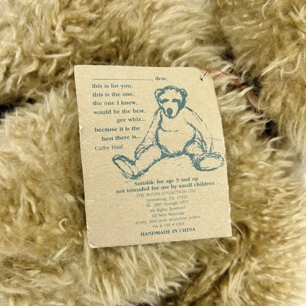 Boyds Bears 1985-97 Teddy Bear Jointed 18” Brown Tan Plush Red Scarf Vintage